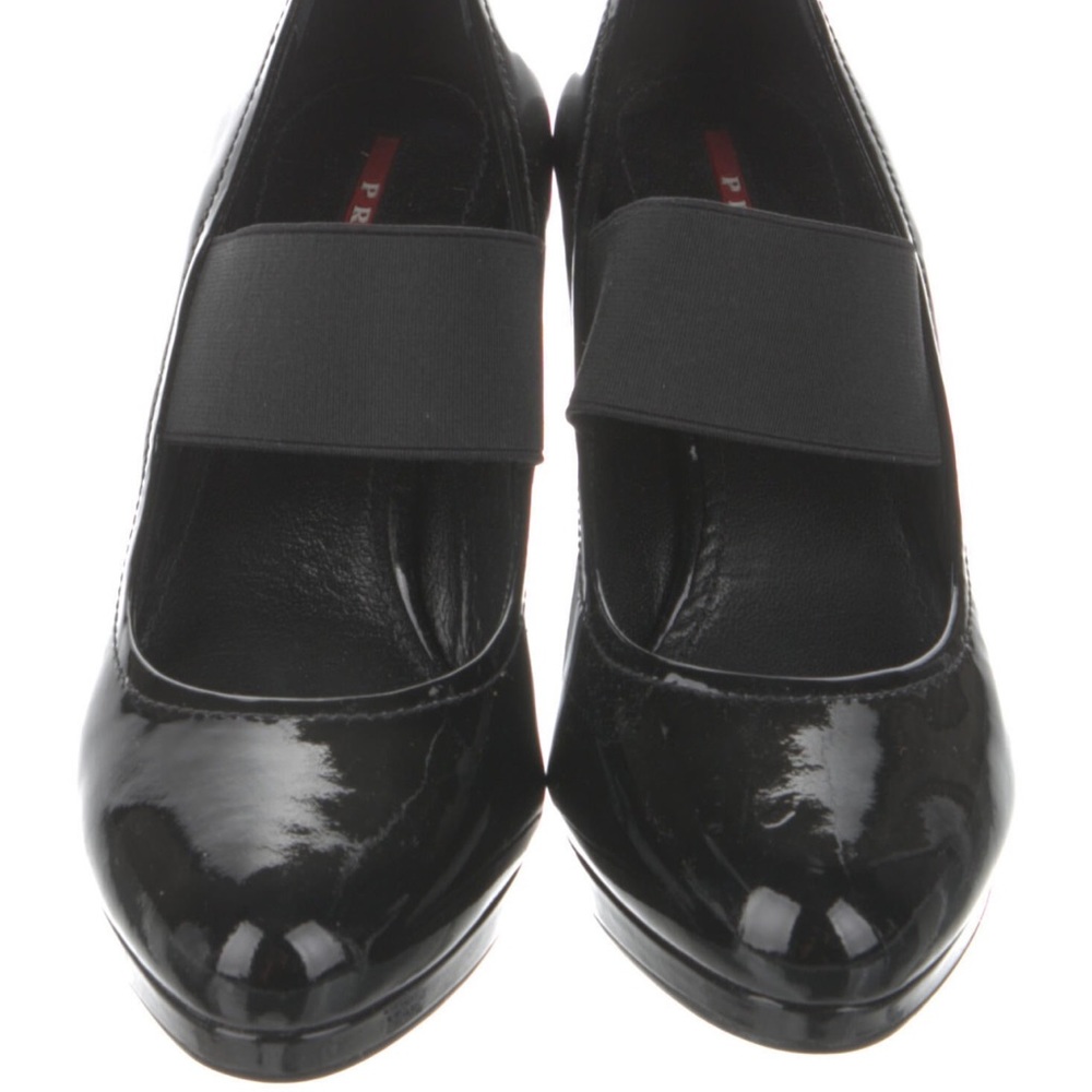 Prada Black Patent Leather Wedges Size 8.5